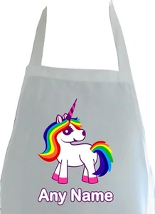 PERSONALISED UNICORN RAINBOW CARTOON PRINT POLYESTER APRON KITCHEN CRAFT GIFT - Picture 1 of 3