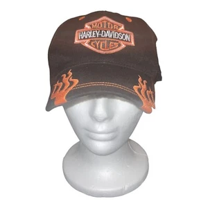 Harley Davidson Hat Cap Flames Black Orange Adjustable Strapback Embroidered - Picture 1 of 5