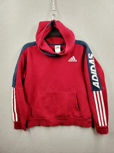 Adidas Hoodie Sweatshirt Burgundy/Blue Front Pocket Pullover Youth Large 14/16 - Picture 1 of 8