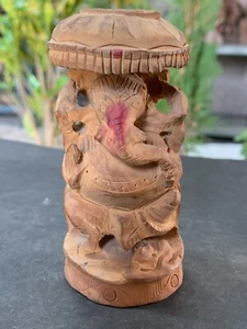 Indian Antique Wooden Handcrafted Lord Ganesha Worship Idol Figurine Statue 4" - Picture 1 of 9