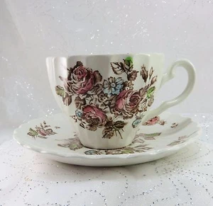 Vintage Johnson Bros Devon Sprays Ironstone Tea Cup & Saucer - Picture 1 of 4