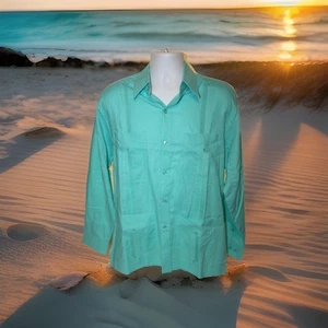 Mojito Collection Men's L Linen/Cotton Guayabera Chacabana Button Shirt Aqua - Picture 1 of 8