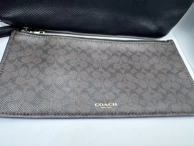 Coach Black Leather Crossbody Bag Purse with Zip Pouch 2 Piece Set Gold Hardware - Image 1 of 4