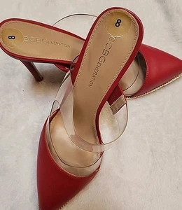 BCBGeneration Red Hunnie Mules Sandal Heels Size 8 Stilettos Pre-owned - Picture 1 of 6