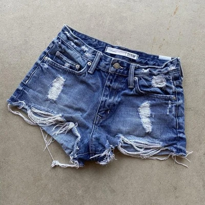 Pantalones Cortos Denim Envejecidos Lovers + Friends Grunge Boho Lavado Medio Talla 26 Foto 1 de 4