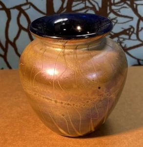 Iridescent Art Glass Vase Signed & Numbered 3 3/4" H Filler 90 - Picture 1 of 5
