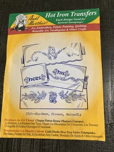 Aunt Martha's Hot Iron Transfers #3735 His-Hers, Flowers, Butterfly - Picture 1 of 3