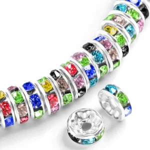 200PCS Rondelle Spacer Beads 8Mm Silver Plated Czech Mix Crystal Rhinestone for - Picture 1 of 7