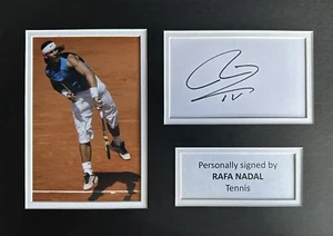 RAFAEL NADAL HAND SIGNED WHITE CARD IN A4 MOUNT DISPLAY + PROOF - Picture 1 of 2