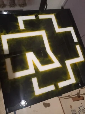 Rammstein Unofficial Resin Art End Table Flame Rammatein Logo Hand Painted - Image 1 of 4