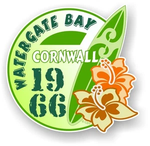 Retro Surf Surfboard Surfing WATERGATE BAY CORNWALL 1966 Car Camper van sticker - Picture 1 of 1