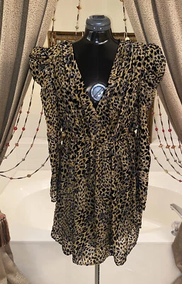 NWT Gota Limor Chen Leopard Wrap Burnt out Velvet Dress Puffy Long Sleeves M - image 1 of 4