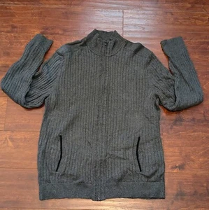 Alfani Mens M Full Zip Gray Cardigan Long Sleeve Sweater 100% Cotton Soft & Cozy - Picture 1 of 9