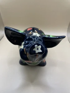 Navy Blue Floral Pig ceramic Coin Bank - Picture 1 of 11