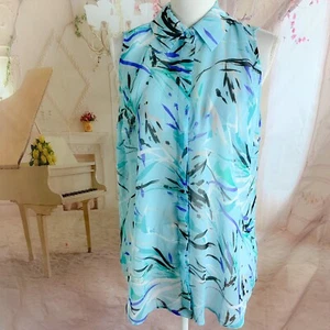 Lane Bryant Women’s Blue Floral Collar Sleeveless Sheer Blouse Size 16 - Picture 1 of 9