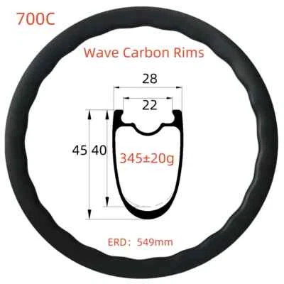 700C Wave Carbon Fiber Rims 24 Holes Disc Brake Tubeless Gravel Bike Wheel - Image 1 of 4
