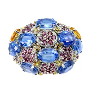 925 Anillo Plata de Ley Ovalado Cianita Zafiro Rodolita Gema Joyería Talla 8 - Imagen 1 de 10