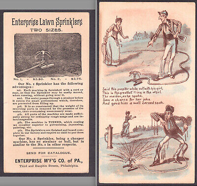 Antique 1800's Lawn Sprinkler Enterprise Philadephia Sport Poem Comic Trade Card • 36.47$