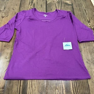 NWT Tri-Mountain Women's 3/4 Sleeve V Neck Performance Shirt in Purple Large - Picture 1 of 8