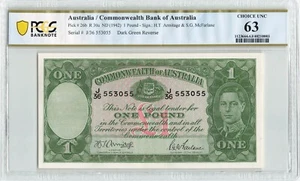 AUSTRALIA 1 Pound 1942 P-26b, Armitage/McFarlane, PCGS 63 Choice UNC, Rare Grade - Picture 1 of 2