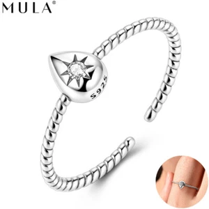 MULA Feine 925 Sterling Silber Wassertropfen Fingerring AAA CZ Frauen Schmuck - Picture 1 of 7