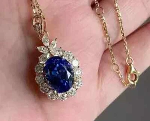 Damen ausgefallener Anhänger 14K Gelbgold vergoldet 2,0Ct Ovalschliff Lab Created Saphir - Bild 1 von 3