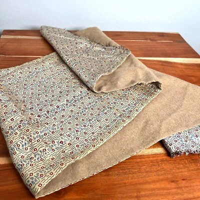 Vintage Silk & Cashmere Rectangular Scarf Geometric Abstract Yellow/Tan 50in L - Image 1 of 4