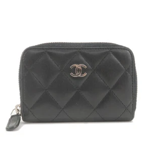 Auth CHANEL Matelasse Round Zippy Coin Case Black Lamb Skin A69271 Used - Picture 1 of 19