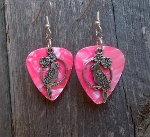 Parrot Charm Guitar Pick Earrings with Surgical Steel Earwires - Picture 1 of 17