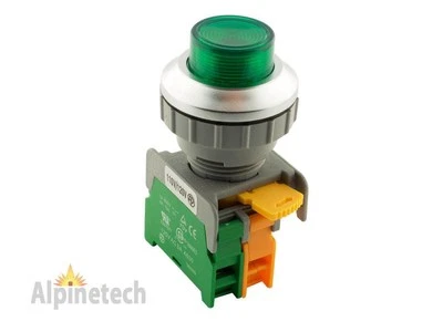 ALPINETECH ATI LXL30 Green 30mm Momentary Push Button Switch Illuminated 120V LED NO