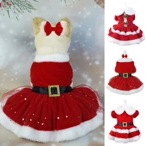 Pullover Pet Christmas Outfit Puppy Cat Golden Velvet Mesh Skirt Comfortable Red - Picture 1 of 18