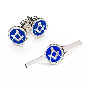 Juego de corbata plateada azul artesanal de súper calidad conjunto de eslabones de regalo para masones - Imagen 1 de 3