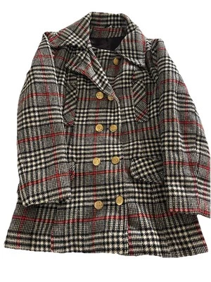 VTG Sears 7 Bazaar  Wool Houndstooth Pea coat Tweed Academia Preppy Clueless HTF - Image 1 of 4