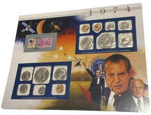1974 P/D non circolata zecca set società commemorativa postale monete e francobolli - Foto 1 di 15
