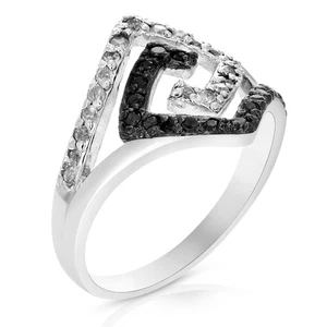 0.45 cttw Black and White Diamond Ring .925 Sterling Silver with Rhodium Size 7 - Picture 1 of 7