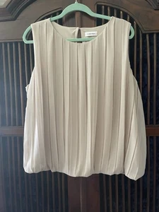Calvin Klein sleeveless pleated blouse taupe beige chiffon top womens size L/XL - Picture 1 of 9