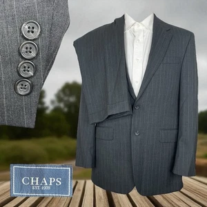 Chaps 2 Piece Suit Mens 38R 32x30 Gray Striped Wool Two Buttons - Picture 1 of 14