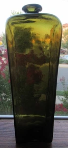 Sparkling Lite Olive Green Open Pontil Pig Nose Case Gin Liquor Spirits Bottle 2 - Picture 1 of 7
