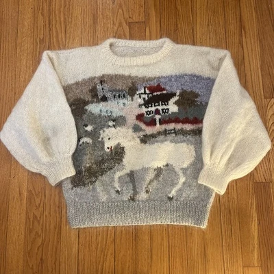 Suéter tejido a mano Susie Lee Mohair caballo con palomitas de maíz de cabaña tejido para mujer’s M Foto 1 de 4