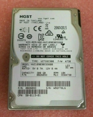 HGST 300GB 2.5" SAS 6Gb/s 10K Server Hard Drive HDD HUC109030CSS600 0B26093 - Image 1 of 3