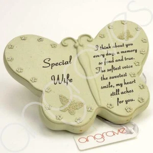Special Wife Diamante Butterfly Graveside Grave Memorial Plaque Ornament - Picture 1 of 1