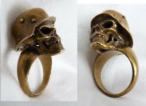 WW1 GERMAN Stahlhelm Helmet RING Bronze  Death Head Skull US Size 10.5 