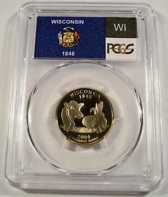 2004-S 25c CLAD PCGS PR70DCAM WISCONSIN QUARTER PROOF DEEP CAMEO PR 70 DC WI - Image 1 of 3