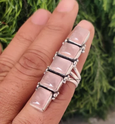 Rose Quartz Ring Gemstone 925 Sterling Silver Ring Handmade Ring Gift Item MK* - Image 1 of 4