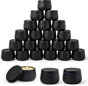24 Pack 4 OZ Matte Black Candle Jars with Bamboo Lids for Making Candles, Thick - Picture 1 of 13