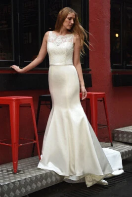 Augusta Jones Saturday 6-12 Ivory Fit & Flare Wedding Dress Satin Illusion Lace - Image 1 of 4