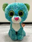 Ty Beanie Boos Leona Cat Blue Green Plush 15" Original Tag Glitter Eyes