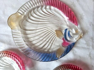 SOGA Japan Fish Serving Plate Set with 6 Sides RARE Vintage Art Glass MINT - Picture 1 of 7