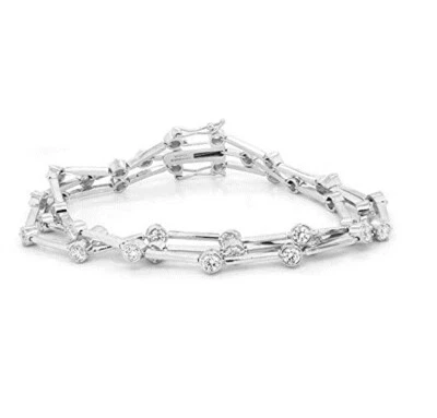 Brazalete de 3 filas de 7-1/4" diamante simulado chapado en oro de 14K plata de ley Foto 1 de 4