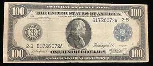 1914 $100 One Hundred Federal Reserve Note FRN Burke/McAdoo New York Blue Seal - Picture 1 of 6